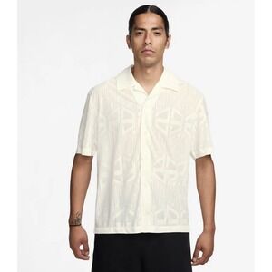Jordan Flight Short-Sleeve Jacquard Knit Top Button Up Off White Small